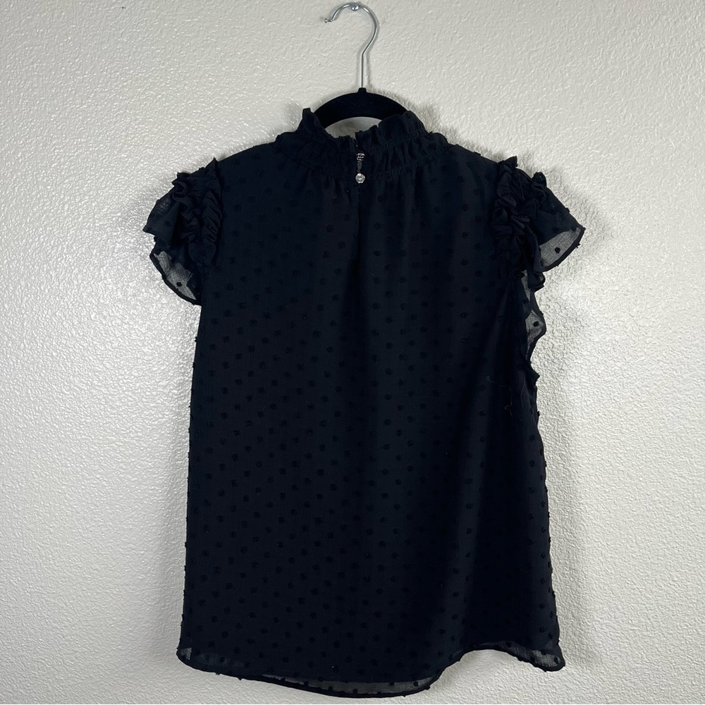NWT CeCe Black Swiss Dot Mock Neck Flutter Sleeve Blouse Women’s Medium - Picture 6 of 7